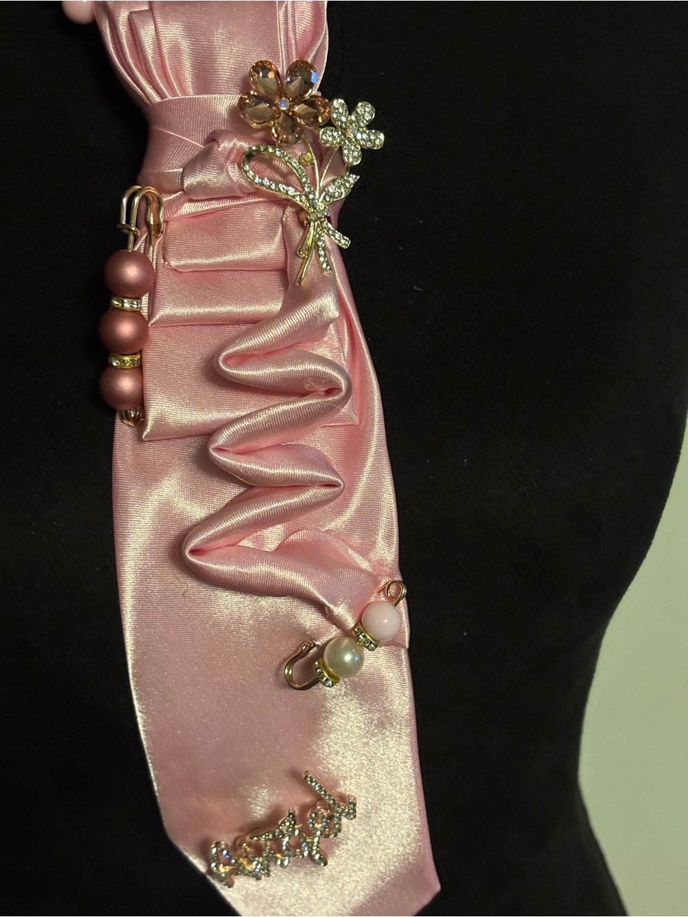 Pink Satin Beaded Pendant Necklace - Picture 2 of 5